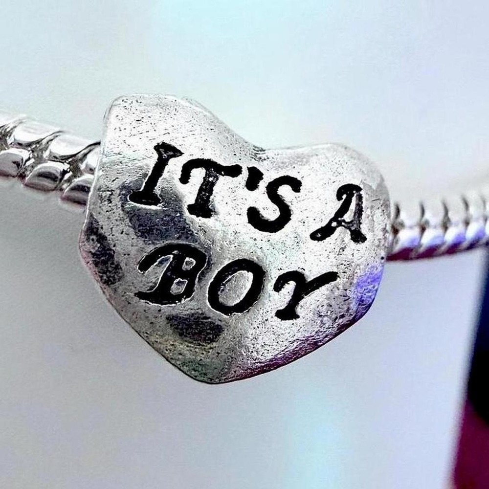 Silver It's A Boy Heart Bead Charm Fits Snake Chain European Bracelet